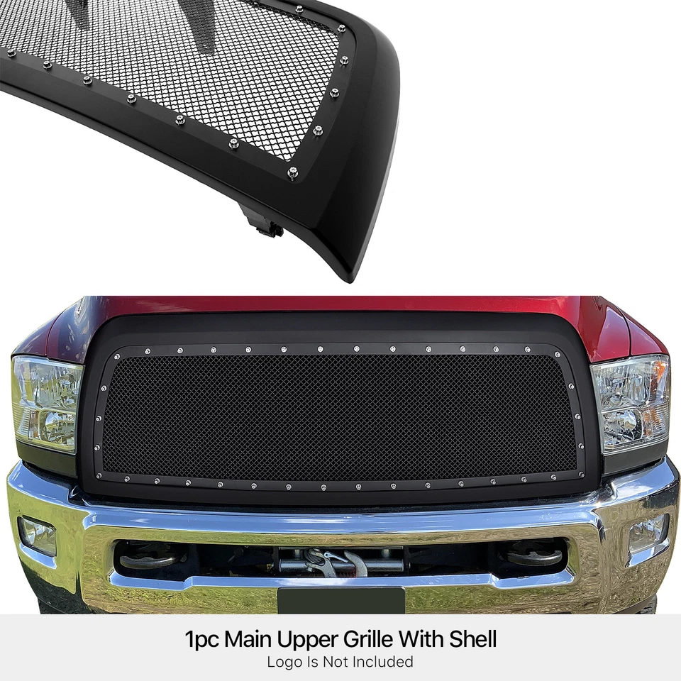 Se adapta a Ram 2500/3500 2010-2013 superior de acero inoxidable negro remache malla paquete rejilla Foto 3 de 3