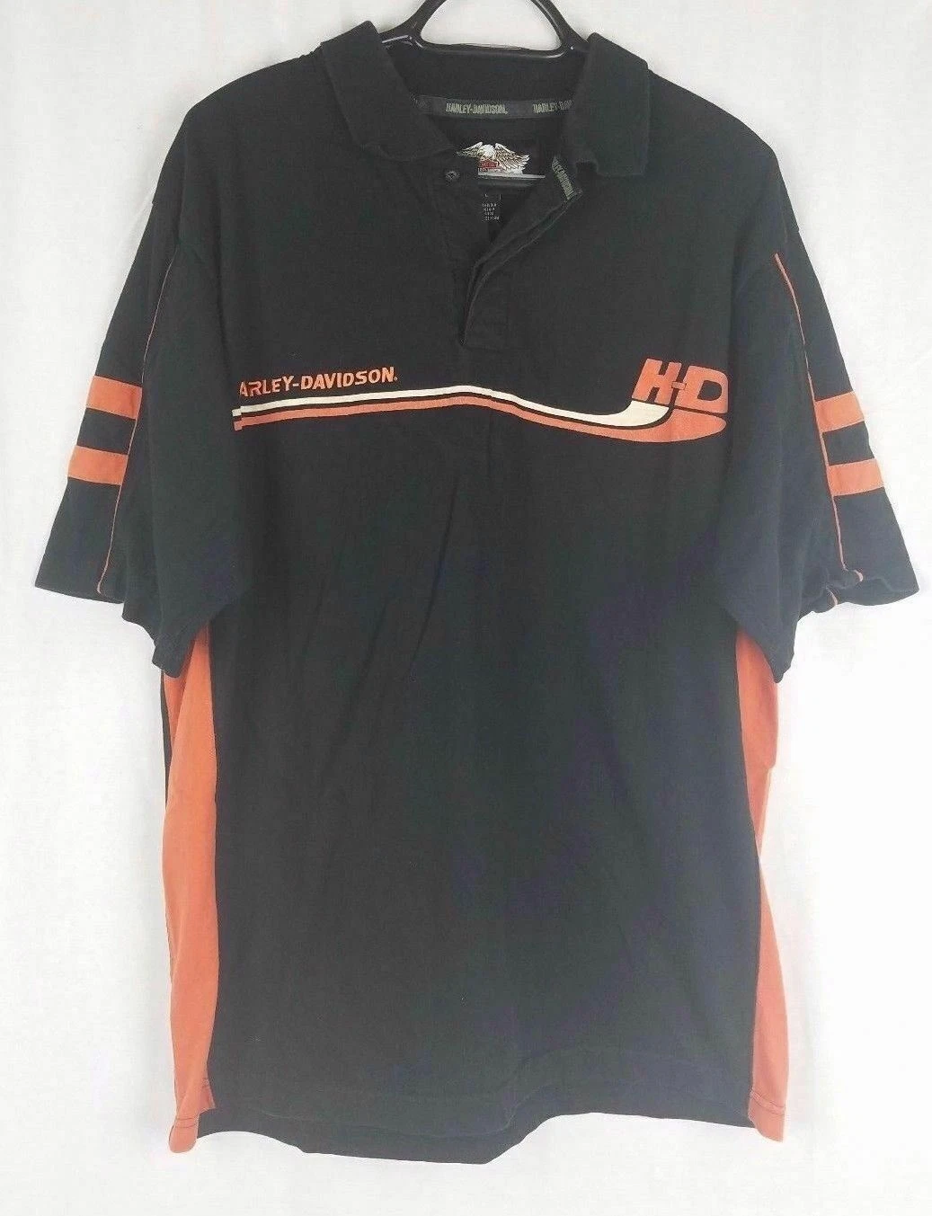 Harley-Davidson Motorcycle Polo Shirt Men's L Black with Orange embroidered
