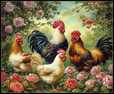 Rooster and Hen - DIY Chart Counted Cross Stitch Patterns Needlework DMC Color