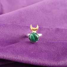 Gift For Her 925 Silver Natural Malachite Solitaire Ring Size