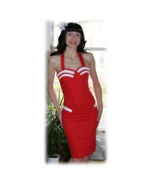 RED PENCIL DRESS size 16 Collectif Cigarette Retro 50s look