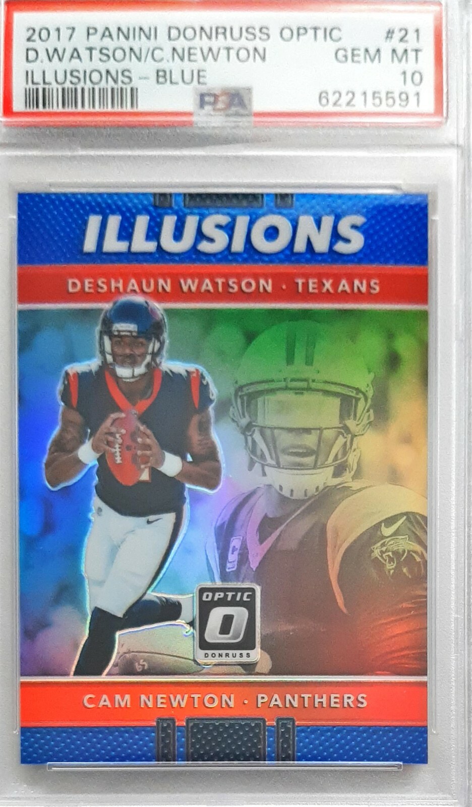 2017 Donruss Optic Blue Prizm Illusions Deshaun Watson Cam Newton /149 PSA 10 RC