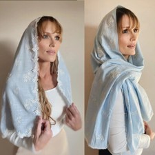 Rectangle D Shape Cotton Blue Mantilla Veils Catholic Chapel Mass Head Covering
