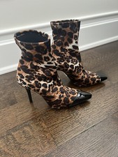 NEW Giuseppe Zanotti Leopard-print stretch fabric ankle boots Size 37.5