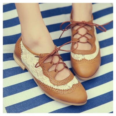 Brown Lace Women Oxfords Vintage Woman Shoes Round Toe Lace  display picture 3