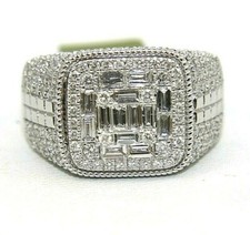 Round  Emerald Cut Diamond Cluster Square Wide Men's Ring 14k White Gold 2.74Ct