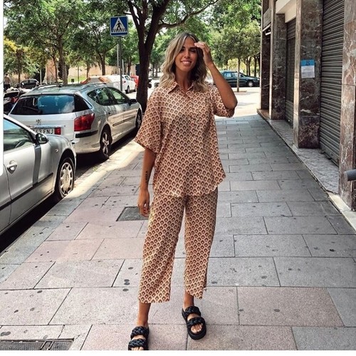NEW ZARA GEOMETRIC PRINT PAJAMA SET 2 PIECES PANTS SHIRT TOP SIZE S | eBay