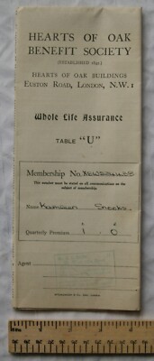 1941 Hearts of Oak Benefit Society Whole Life Assurance, Kathleen Snooks