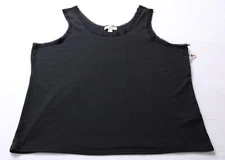 Paper + Tee Women's Solid Plus Lace Trim Ribbed Tank Top EJ3 Black Size 2X NWT