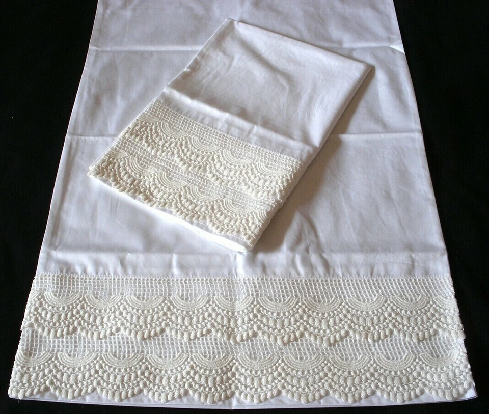 2 Fundas de Almohada Nuevas Bordadas Encaje Algodón Satén Estándar Queen King Blanco S1# Foto 2 de 4