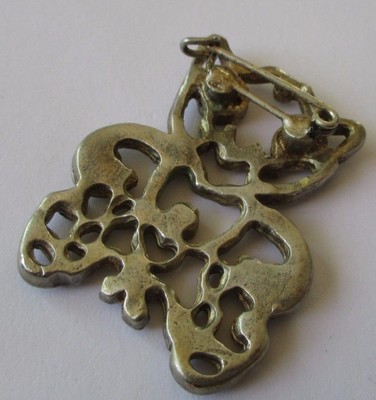 Broche Vintage Nounours Plaqué Argent – Cristaux Orangés – Bijou Fantaisie Femme – Style Rétro