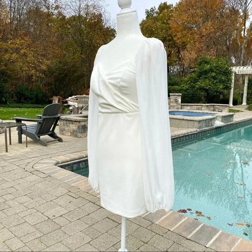 NWT BHLDN Caton Long Sleeve Mini Dress in White Anthropologie Wedding Bridal 4 - Picture 7 of 12