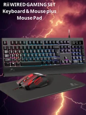Rii Gaming Wired Keyboard 3 in 1 - Rainbow Backlit Keyboard + mouse + mouse pad