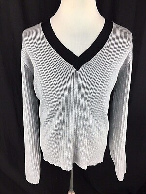 Asos Curve Womens Sz 24 Nwt V-Neck Sweater Gray Ribbed Black Trim Long Sleeve