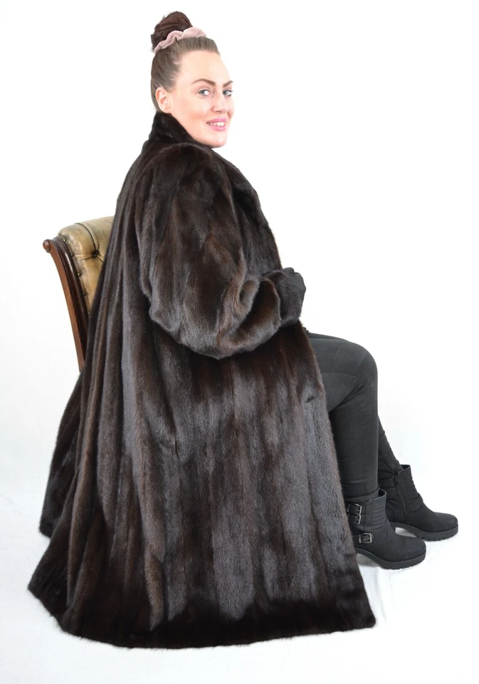 US5202 REAL SAGA MINK FUR COAT RANCH MINK JACKET FULL LENGTH SIZE XL NERZMANTEL - Image 2 of 4