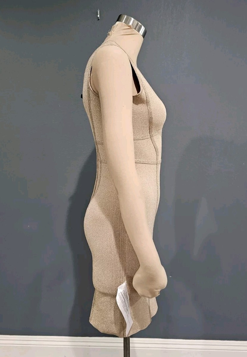 BCBG MAXAZRIA Shimmery Metallic Light Gold Bodycon Dress S | eBay