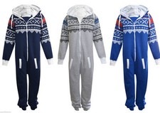 Unisex Mens Plain  Aztec 1Onesie Zip Up All In One Hooded Jumpsuit Sizes S -5XL