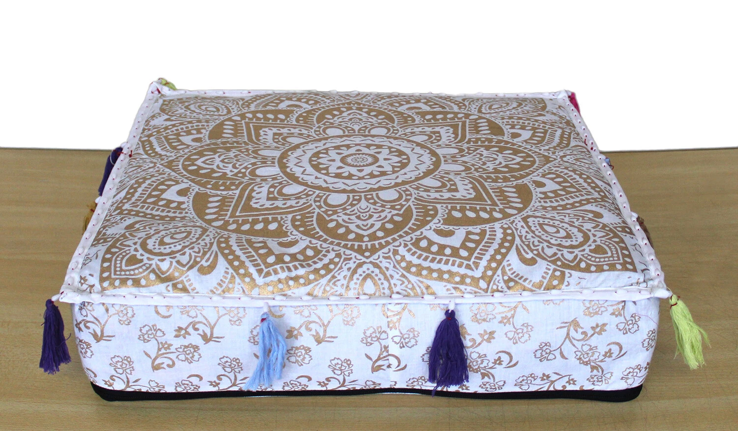 Indian White & Gold Ombre Mandala 22" Square Floor Pet Bed Cushion Covers Throws