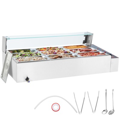 Commercial Food Warmer 9*5Qt Countertop Buffet Bain Marie w/ Glass Shield