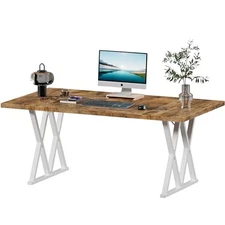 70.8" Executive Desk with X-Shaped Metal Legs & Adjustable Feet, Home Office