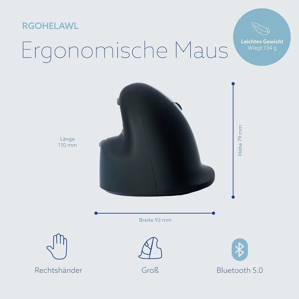 R-Go HE Break Ergonomic Mouse, For big hands, With Anti-RSI Software, Silent cli - Image 2 of 4
