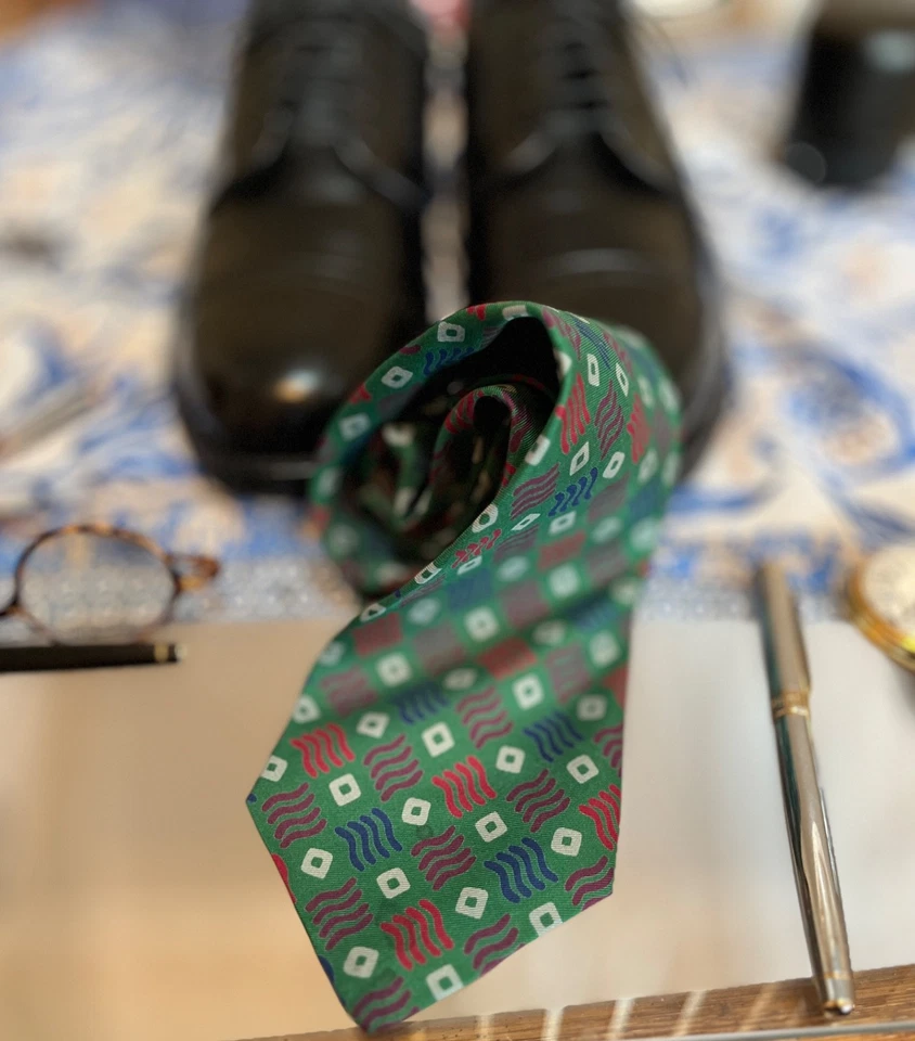 Corbata Jason Roberts 100% Seda Verde Borgoña Peltre Azul Hecha en EE. UU. Foto 4 de 4