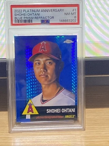 2022 Topps Chrome Platinum Anniversary Shohei Ohtani BLUE PRISM REFRACTOR PSA 8