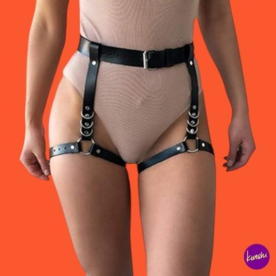 MISMXC Damen Sexy Punk Leder Harness Strumpfgürtel, Schwarz, Einheitsgröße