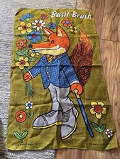 RARE Vintage 70s Basil Brush Old Bleach Linen Graphic Print Teatowel Unused New