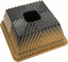 Square Fluted Tube Cake Pan, 10-Cup, Dual-Tone Gold & Black Shimmer Finish, Heav