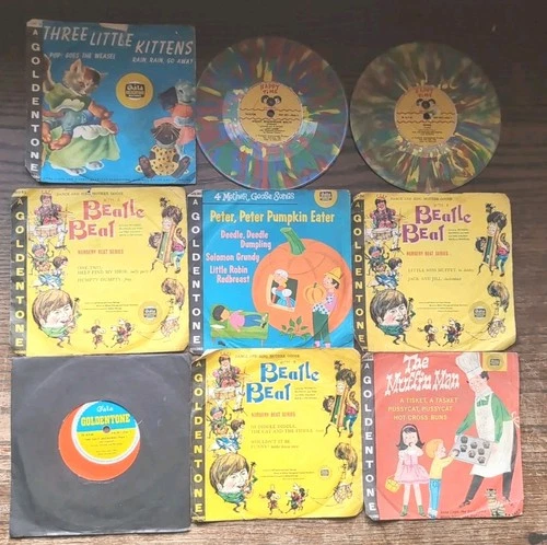 9 x Nursery Rhyme 7 Inch 78rpm Colured Vinyl Happy Time Beatles Beat Etc R759