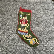 Vintage Needlepoint Christmas Stocking Nutcracker Toys Train Ball Candy Cane 18  