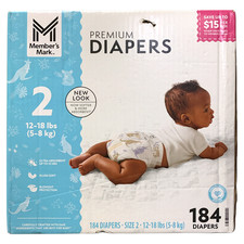 Member's Mark Premium Diapers, Hypoallergenic, Size 2 12-18lbs. , 184 Count.