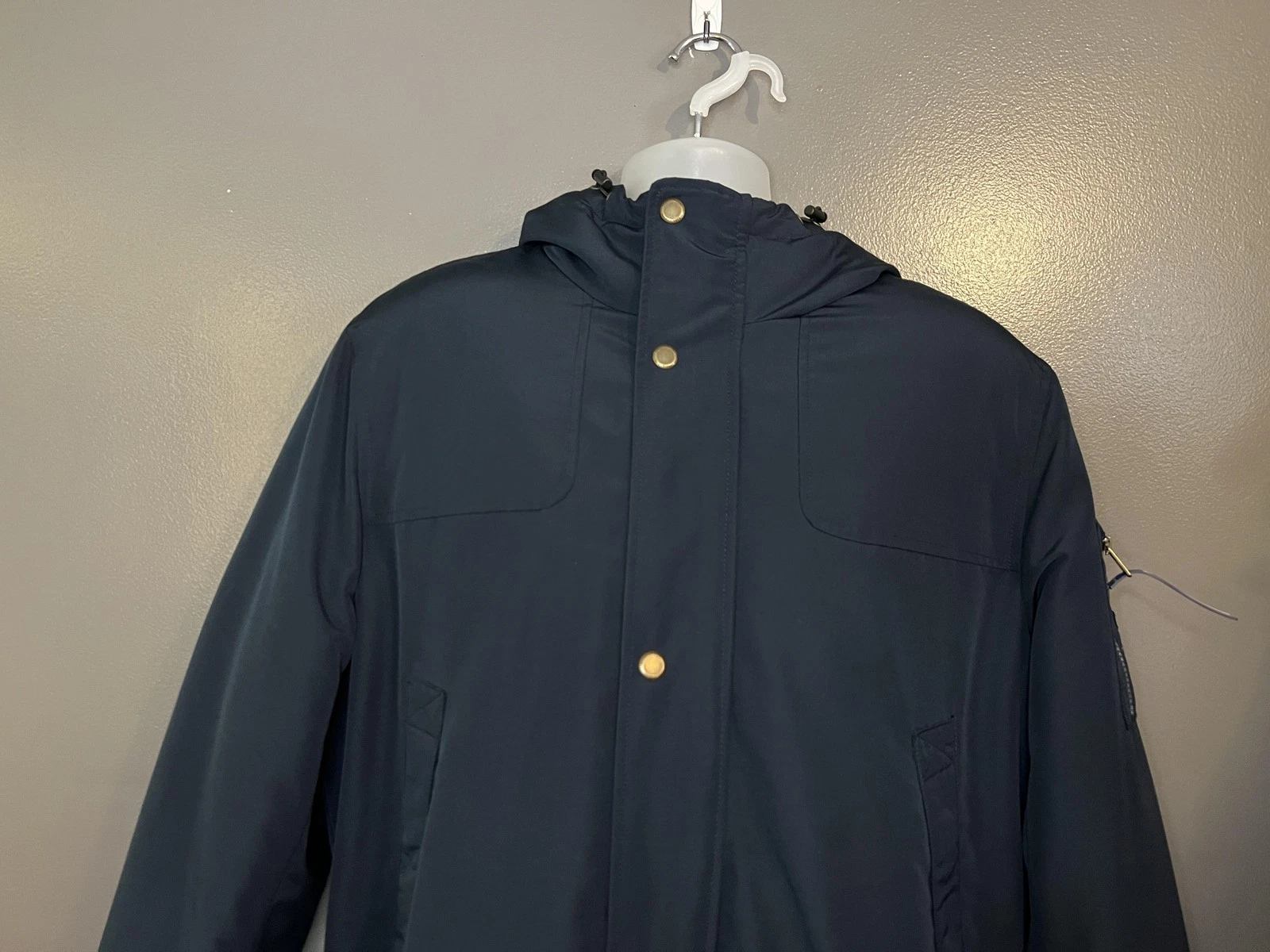 London Fog Jacket Mens Large Blue Hooded Insulated Bomber Full Zip Winter Puffer