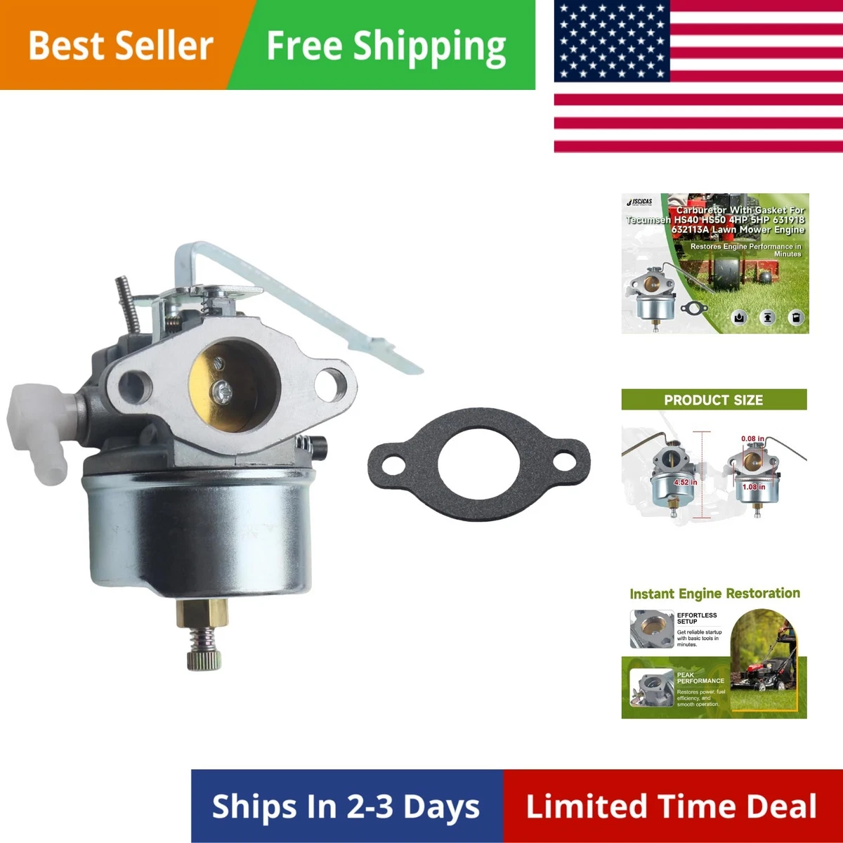 631918 Carburetor Kit For Tecumseh HS40 4HP & HS50 5HP Engines