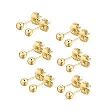 FOSIR 6 Pair Tiny Women 14K Gold Plated Ball Stud Earrings Surgical 4mm,