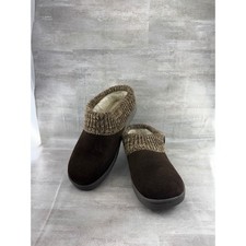 Clarks Women Brown Suede Knit Collar Faux Fur Lined Slipper Mules Size 9M