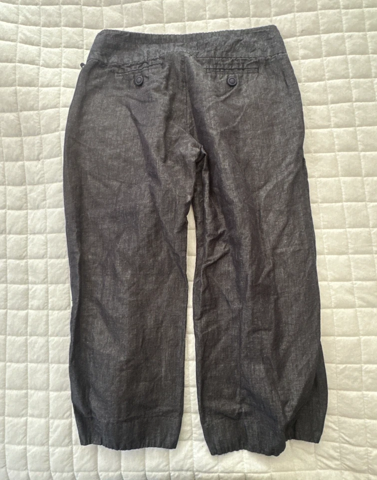 Брюки женские ELEENSES ANTHROPOLOGIE 10 укороченные темно-синие льняная смесь широкие штанины - Изображение 3 из 4