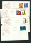 Canada #674-679, 1975 Christmas set on 4 matching unknown cachet FDCs, VF