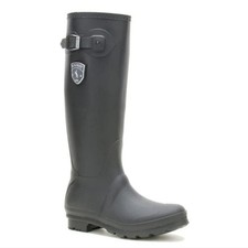 Kamik Women's Jennifer Black Rubber Pull On Lightweight Waterproof Rain Boots, 8