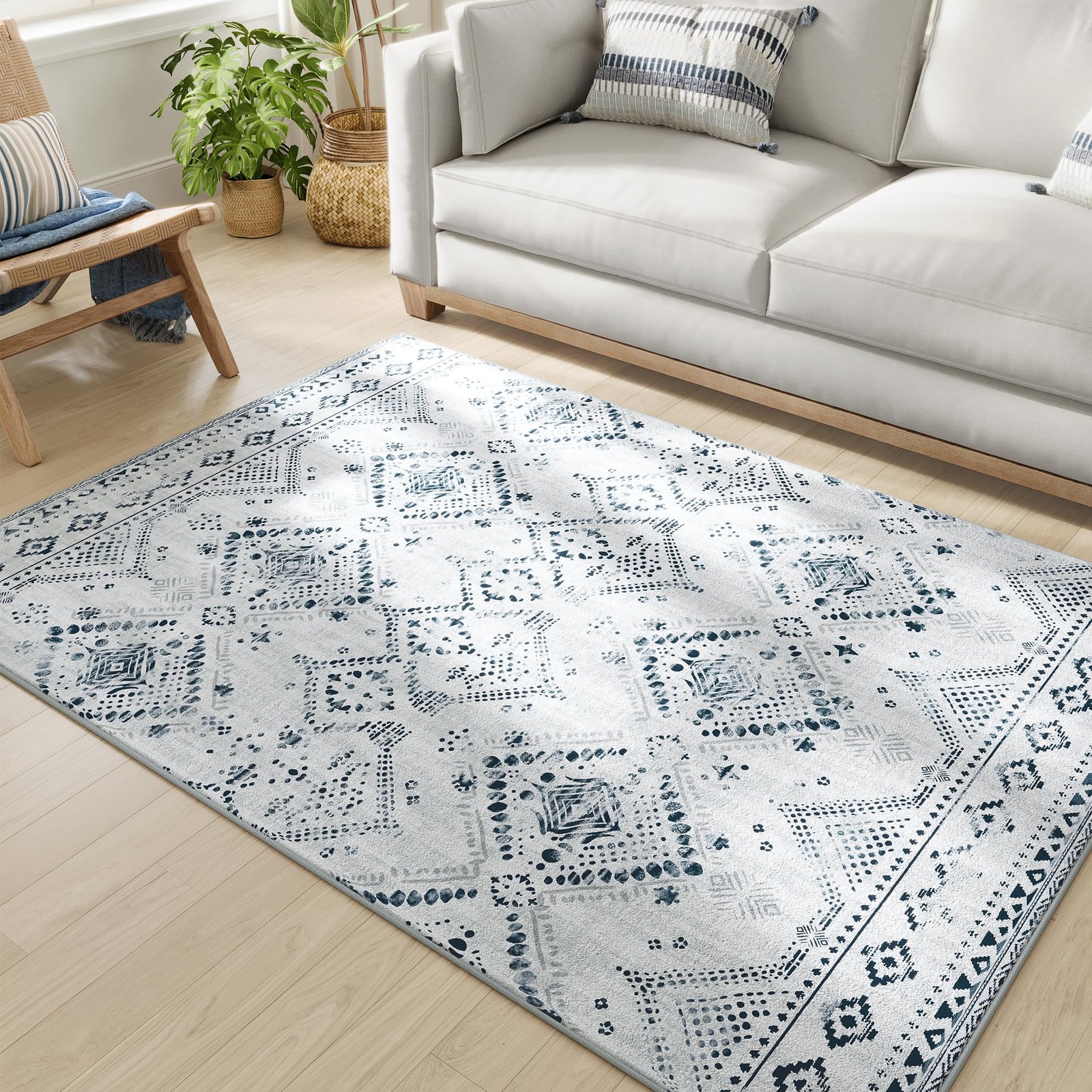 КОВРИК SONGMICS HOME AREA RUG, КОВРИК ДЛЯ СПАЛЬНИ РАЗМЕРОМ 5Х7 ФУТОВ, МОЖНО СТИРАТЬ В МАШИНЕ - ТЕМНО-СИНИЙ