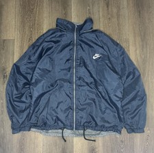 Vintage Y2K 90s Nike Navy Blue Fleece Lined Nylon Jacket Size L- Read