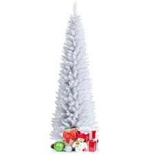 7' Unlit Artificial Slim Christmas Pencil Tree w/ Metal Stand White