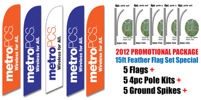 5(FIVE) Assorted 15' MetroPCS SWOOPER FEATHER FLAGS KIT with poles & spikes 