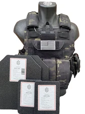 Black Multicam Tactical Vest Plate Carrier W/ (2) 10x12 Curved/ Side Plates
