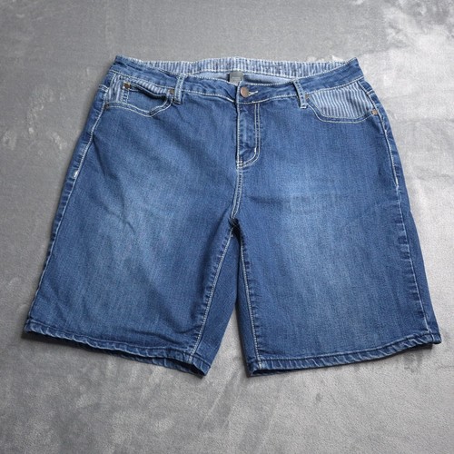 Avenue Womens Jean Shorts 18 Medium Wash High Rise Stretch Embroidered Pockets - Picture 3 of 6