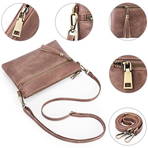 GAEKEAO Women's Small Genuine Leather Crossbody Bag – Light Brown Vegan Leather Shoulder Purse With Wristlet