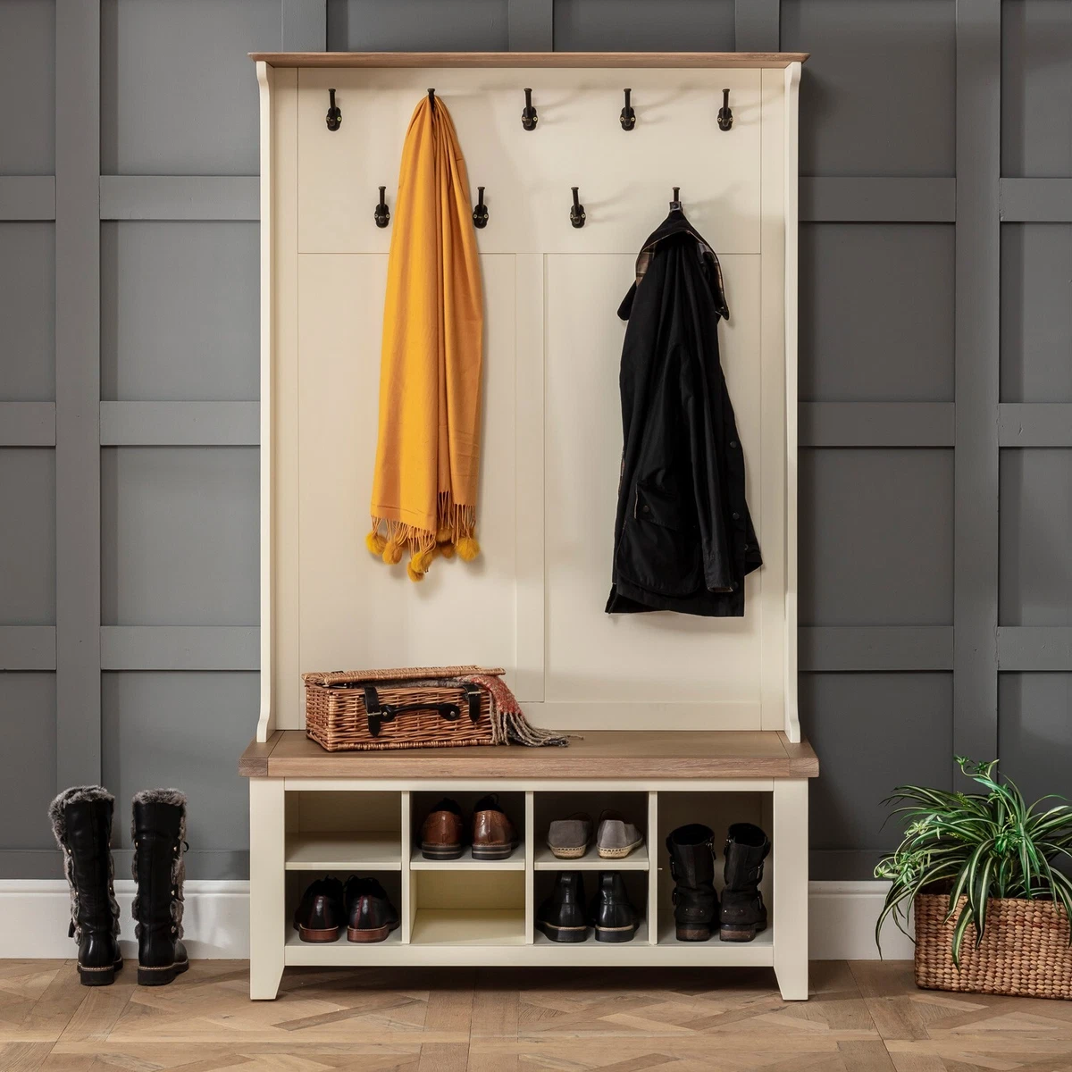Shoe rack with bench sale and coat rack