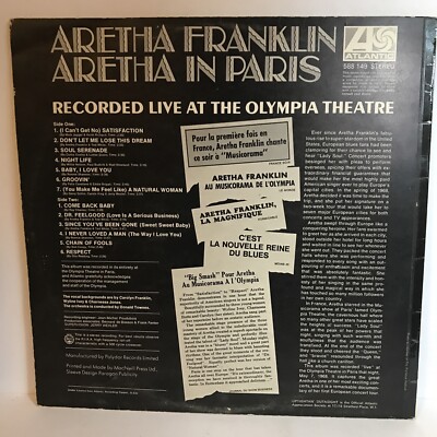 Aretha Franklin-Aretha in Paris-vinyl LP-Atlantic 588149 Mono- VGC