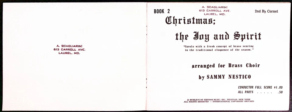 Christmas The Joy and Spirit Cornet 1966 Sammy Nestico cancionero 2 excelente Z7516 Foto 3 de 4